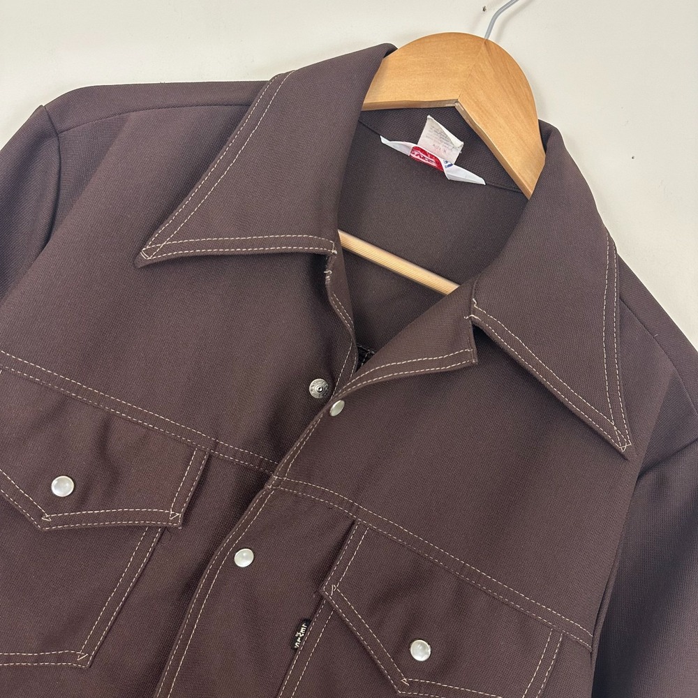 Vintage Levi's Shirt Jacket Brown 70s Pearl Big E Snap Front Cowboy Mens M Read